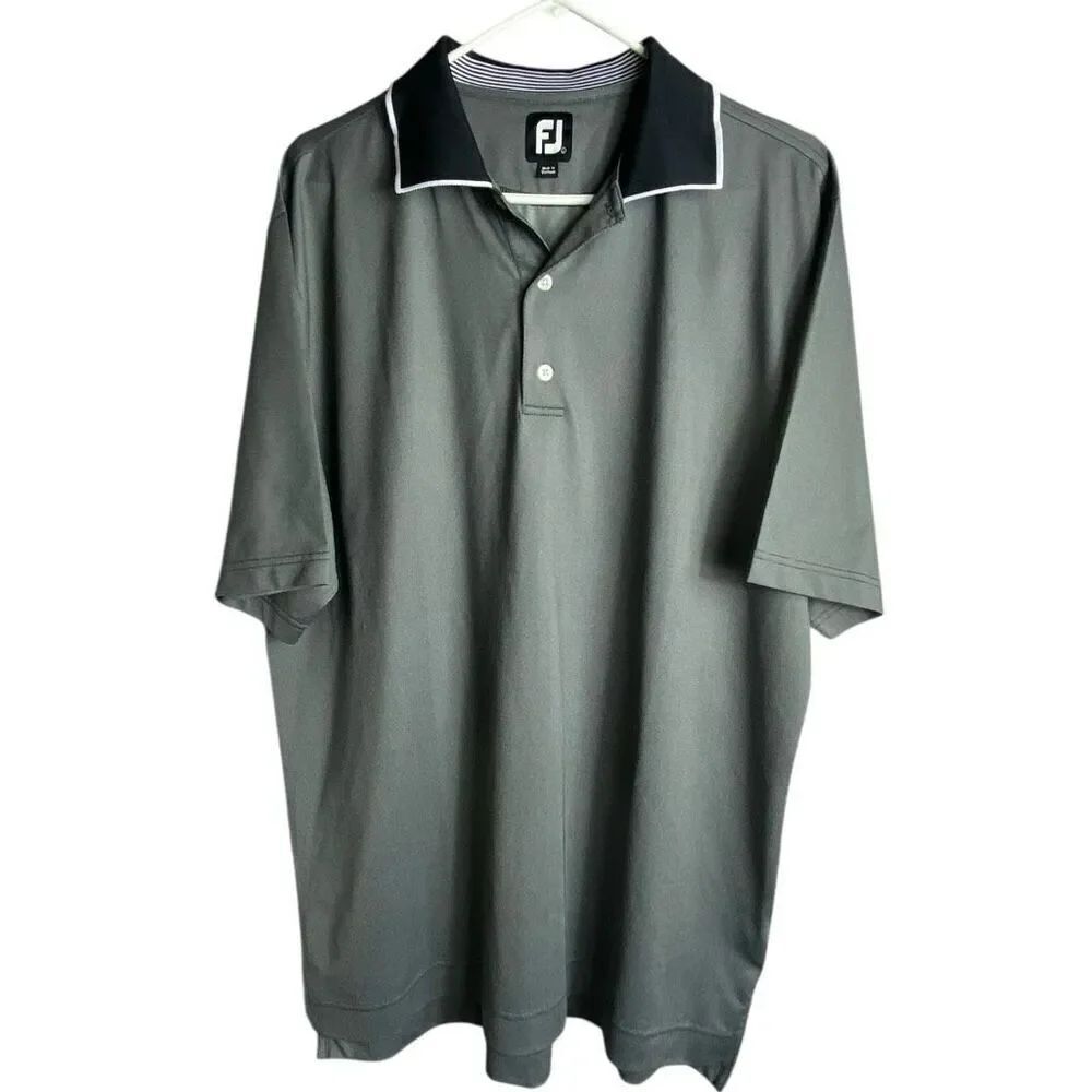 FootJoy Golf Polo Shirt Size Large Gray Black Collar Performance Moisture Wickin